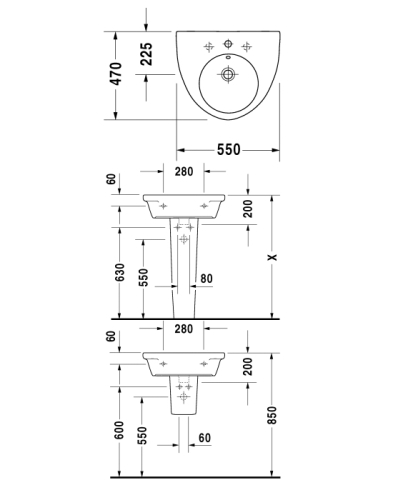 Duravit Starck2 55x47 cm mosdó 041155 00 00