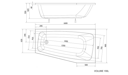 Aqualine Berounka 160x90 cm aszimmtrikus kád (160x90 cm, beépíthető / balos, #A1690)