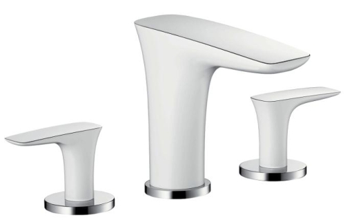 Hansgrohe PuraVida 3-lyukú króm/fehér mosdócsaptelep 100 push-open lefolyó-garnitúrával 15073 400 (15073400)
