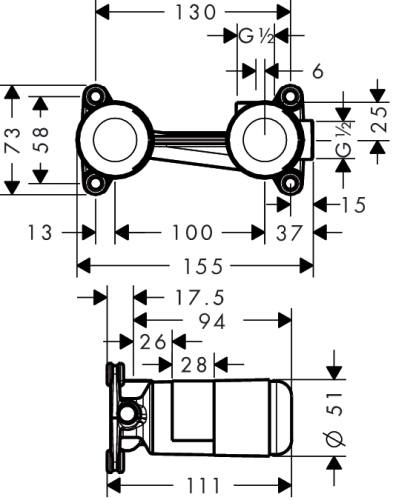 Hansgrohe alaptest egykaros, falsík alatti mosdócsaptelephez 13622 180 (13622180)