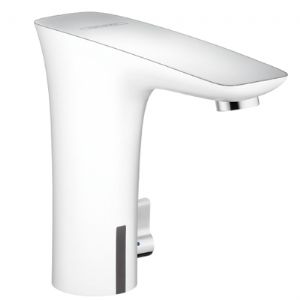 Hansgrohe PuraVida króm/fehér elektronikus mosdócsaptelep hőmérséklet-szabályozóval, 230 V hálózati csatlakozással 15172 400 (15172400)