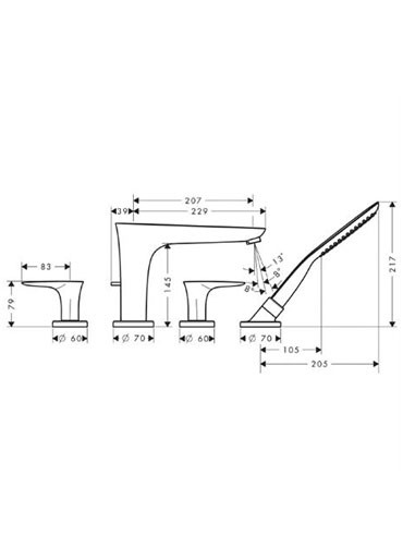 Hansgrohe PuraVida 4-lyukú peremre szerelhető fehér/króm kádcsaptelepek 15446 400 (15446400)
