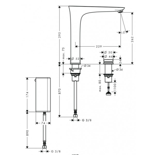 Hansgrohe PuraVida 2-lyukú elektronikus rozsdamentes acél hatású konyhai csaptelep 230 V-os hálózati csatlakozással 15805 800 (15805800)