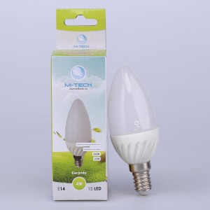 M-Tech E14 Candle 15 LED SMD 230V, 4W, 320Lm Hideg Fehér 6500K, Kerámia 3036, MTL469 led izzó