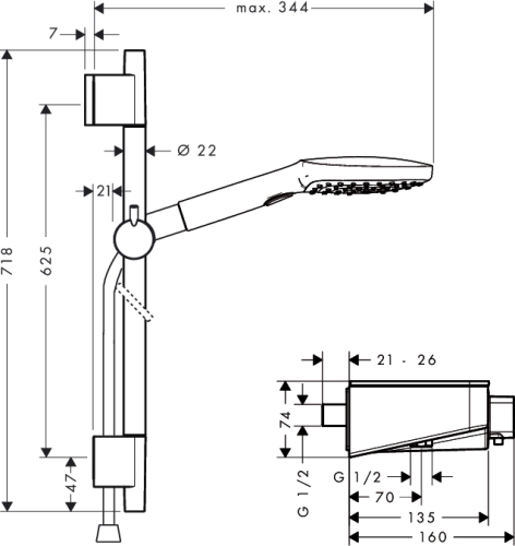 Hansgrohe ShowerTablet Select 300 króm Combi 0.65 m Raindance Select E 120 3jet kézizuhannyal 27026000 (27026000)