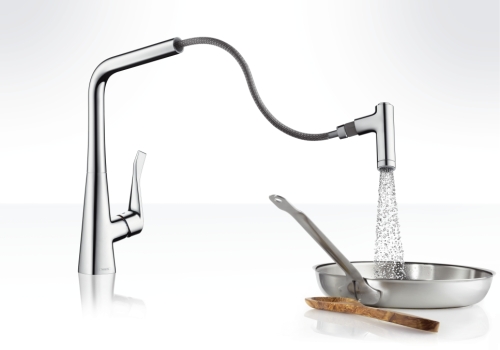 Hansgrohe Metris Egykaros konyhai króm csaptelep kihúzható zuhanyfejjel 14820000 (K)
