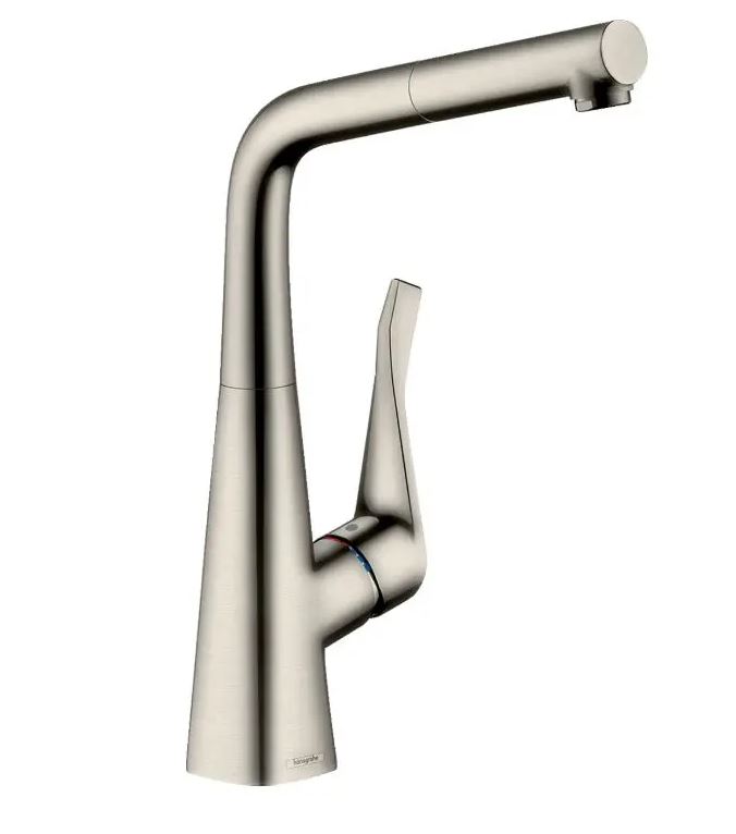 Hansgrohe Metris Egykaros konyhai rozsdamentes acél hatású csaptelep kihúzható kifolyóval 14821800 (K)