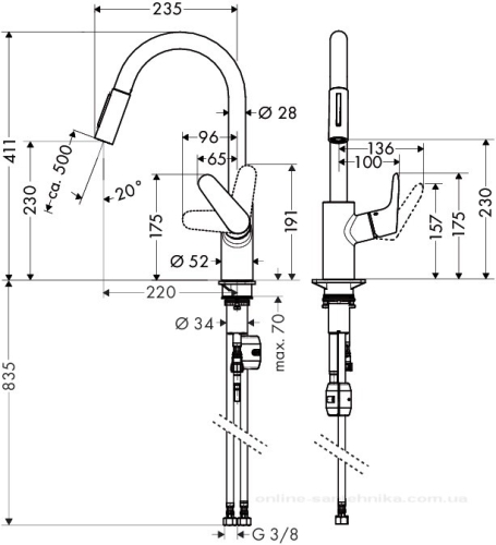 Hansgrohe Focus Egykaros rozsdamentes acél hatású konyhai csaptelep kihúzható kifolyóval 31815 800 (31815800)