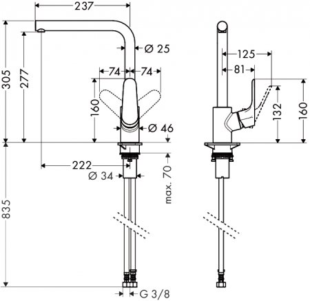 Hansgrohe Focus Egykaros rozsdamentes acél hatású konyhai csaptelep elforgatható kifolyóval 31817 800 (31817800)