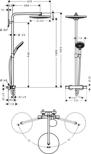 Hansgrohe Raindance Select S 300 2jet Showerpipe króm zuhanyrendszer 27133 000 (27133000)