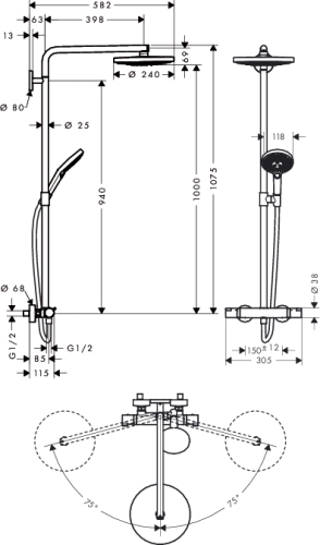 Hansgrohe Raindance Select S 240 2jet Showerpipe króm zuhanyrendszer 27129 000 (27129000)