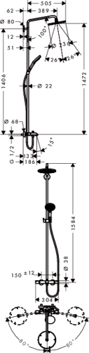 Hansgrohe Raindance Select S 240 1jet Showerpipe króm zuhanyrendszer kádtöltővel 27117 000 (27117000)