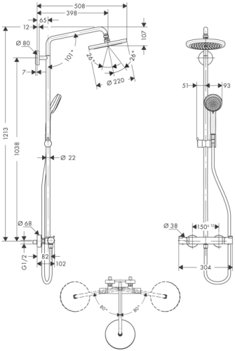 Hansgrohe Croma 220 Showerpipe Air 1jet zuhanyrendszer 27185 000 (27185000)