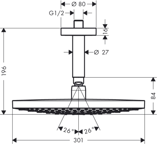 Hansgrohe Raindance Select S 300 2jet króm fejzuhany 100 mm mennyezeti csatlakozóval 27337 000 (27337000)