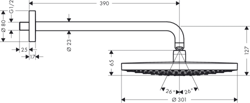 Hansgrohe Raindance Select S 300 2jet króm fejzuhany 390 mm zuhanykarral 27378 000 (27378000)