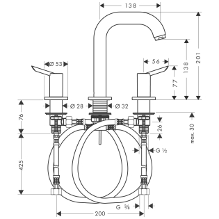 Hansgrohe Focus S 3-lyukú mosdócsaptelep 140 automata lefolyó-garnitúrával 31727 000 (31727000)