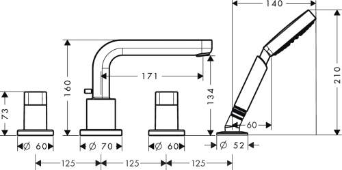 Hansgrohe Metris S 4-lyukú peremre szerelhető kádcsaptelep 31443 000 (31443000)