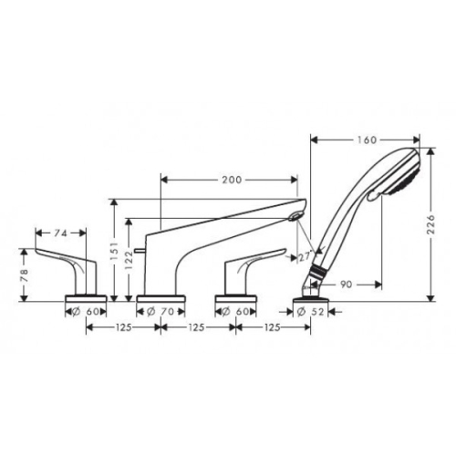 Hansgrohe Focus 4-lyukú peremre szerelhető kádcsaptelep 31936 000 (31936000)