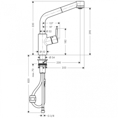 Hansgrohe Talis S SemiArc egykaros konyhai csaptelep, kihúzható kifolyóval 32856 000 (32856000)