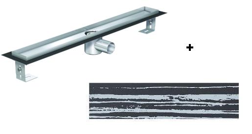 ACO. EXCLUSIVE alacsony (79 mm) zuhanyfolyóka + fedlap fekete üveg fehér csíkkal 700 mm hosszú (0153.76.44 + 9010.56.92)