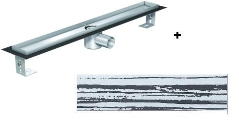 ACO EXCLUSIVE alacsony (79 mm) zuhanyfolyóka + fehér üveg fekete csíkkal fedlap 900mm hosszú (0153.76.46 + 9010.56.99)