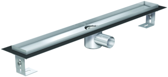 ACO EXCLUSIVE alacsony (79 mm) zuhanyfolyóka + fehér üveg fekete csíkkal fedlap 900mm hosszú (0153.76.46 + 9010.56.99)