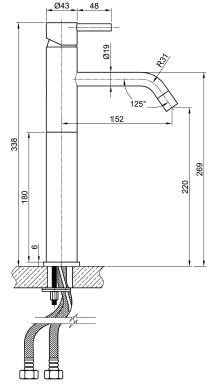 Sapho Minimal magasított mosdócsaptelep leeresztő nélkül, inox, 338 mm (MI202)