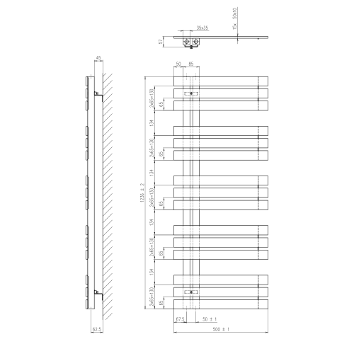 Sapho SILVANA fürdőszobai radiátor, 500x1236mm, 561W, metál ezüst IR153