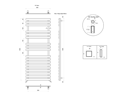 Sapho TRUVA 600x1500 mm fürdőszobai radiátor, szálcsiszolt inox NR325