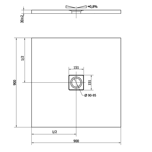 Sapho POLYSAN FLEXIA 90x90 cm öntöttmárvány zuhanytálca, fehér 71546