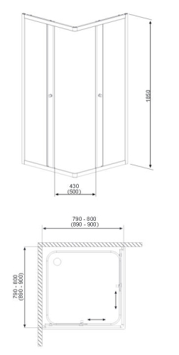 H2O Projecta 80x80 szögletes zuhanykabin tálcával (80x80x193,5 cm, króm, Átlátszó, #slim)