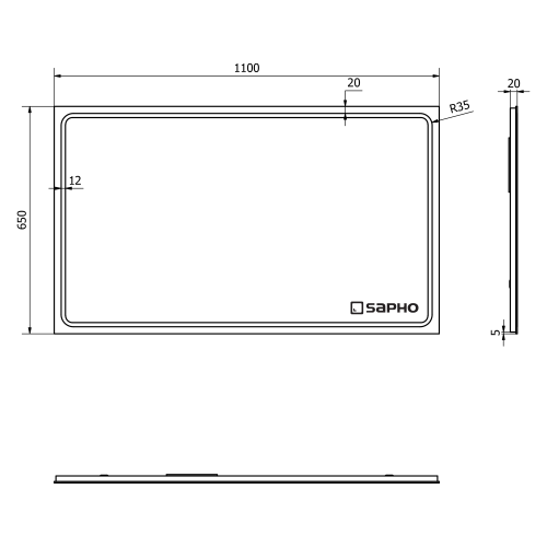 Sapho GEMINI II 110x65 cm tükör LED világítással GM110