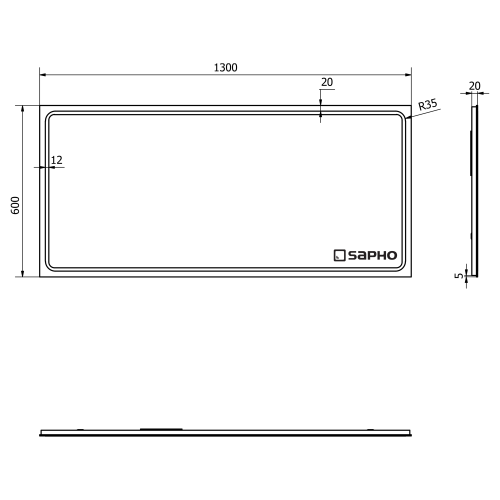 Sapho GEMINI II 130x60 cm tükör LED világítással GM130