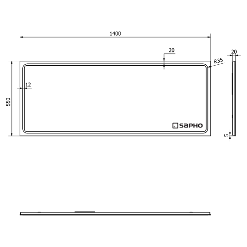 Sapho GEMINI II 140x55 cm tükör LED világítással GM140