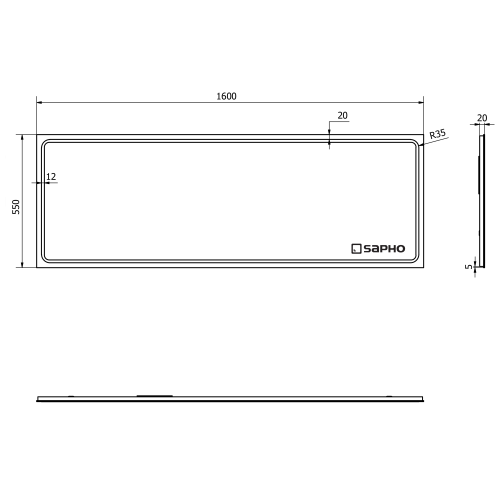 Sapho GEMINI II 160x55 cm tükör LED világítással GM160