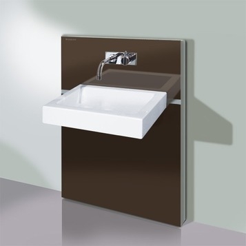 Geberit Monolith 131.040.SQ.1 barna üveg szerelőmodul mosdóhoz, fali csaptelephez jobb oldali kezelővel, bal oldali tárolóval