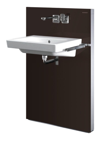 Geberit Monolith 131.040.SQ.1 barna üveg szerelőmodul mosdóhoz, fali csaptelephez jobb oldali kezelővel, bal oldali tárolóval