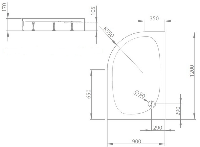 Radaway Patmos E 120x90 aszimmetrikus zuhanytálca (120x90 cm, előlapos / jobbos, #4P91217-03R)