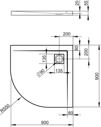 Radaway Argos A 90x90-es negyedköríves zuhanytálca szifonnal (4AA99-01)