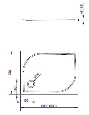 Radaway Delos D 90x75 cm -es szögletes zuhanytálca szifonnal (4D97545-03)