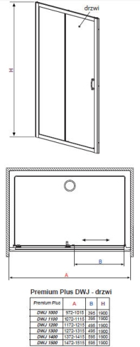 Radaway Dolphi Premium Plus DWJ 130 zuhanyajtó   (127,2-131,5 cm, króm, Átlátszó, #33333-01-01N)