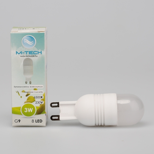 M-Tech G9 Spot 8 LED SMD, 230V, 3W, 210Lm Hideg Fehér 6500K, MTL803 led izzó
