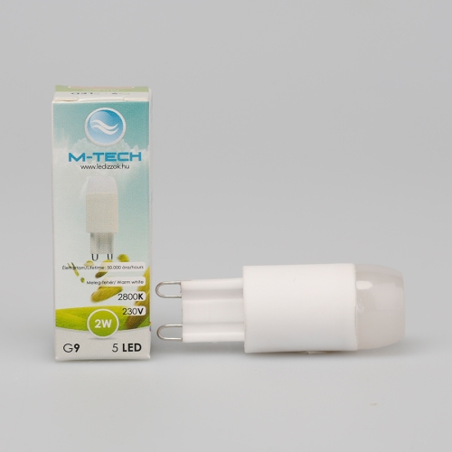 M-Tech G9 Spot 5 LED SMD, 230V, 2W, 150Lm Meleg Fehér 2800K, MTL800 led izzó