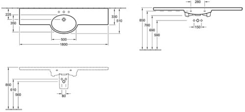 Villeroy & Boch Variable 180x51 cm-es beépíthető mosdó 51591001