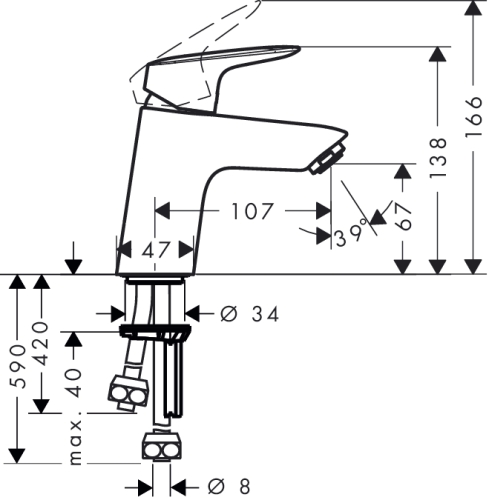 Hansgrohe Logis mosdócsaptelep push-open lefolyóval vízmelegítőkhöz 71074 000 (71074000)