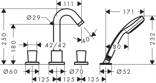 Hansgrohe Logis 4-lyukú peremre szerelhető kádcsaptelep 71314 000 (71314000)