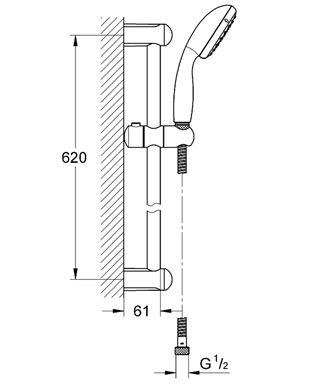 Grohe Eurodisc egykaros fali zuhanycsaptelep + Grohe New Tempesta II  Zuhanyszett (33569001 + 2759800E)