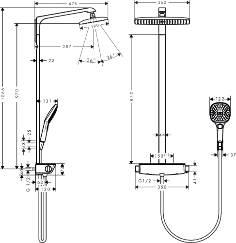 Hansgrohe Raindance Select E 360 EcoSmart Showerpipe króm 9 l/perc 27286 000 (27286000)