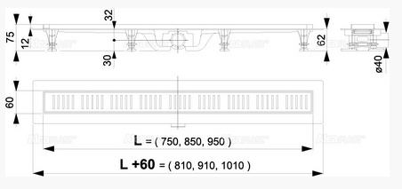 Alcaplast APZ10-750M Simple műanyag zuhanyfolyóka fém ráccsal (750 mm)