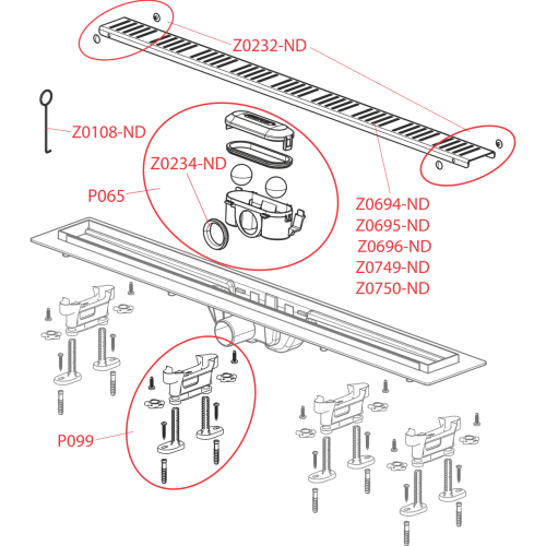 Alcaplast APZ10-750M Simple műanyag zuhanyfolyóka fém ráccsal (750 mm)